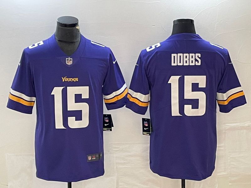 Men Minnesota Vikings 15 Dobbs Purple 2023 Nike Vapor Limited NFL Jersey